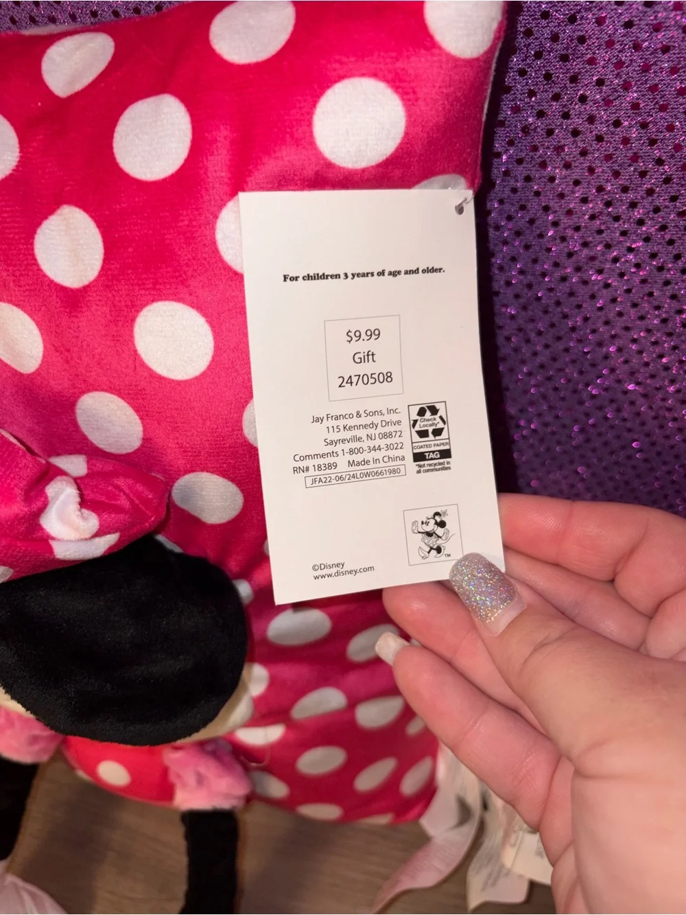 🆕💜Disney Minnie Mouse Pink Polka Dot Plush Throw Pillow Stuffed Cushion